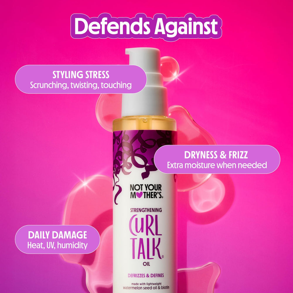 Not Your Mother's Curl Talk Strengthening Oil on defined curls with bounce and moisture.