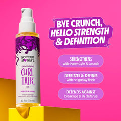 Not Your Mother's Curl Talk Strengthening Oil dispensing cap shown for easy styling.
