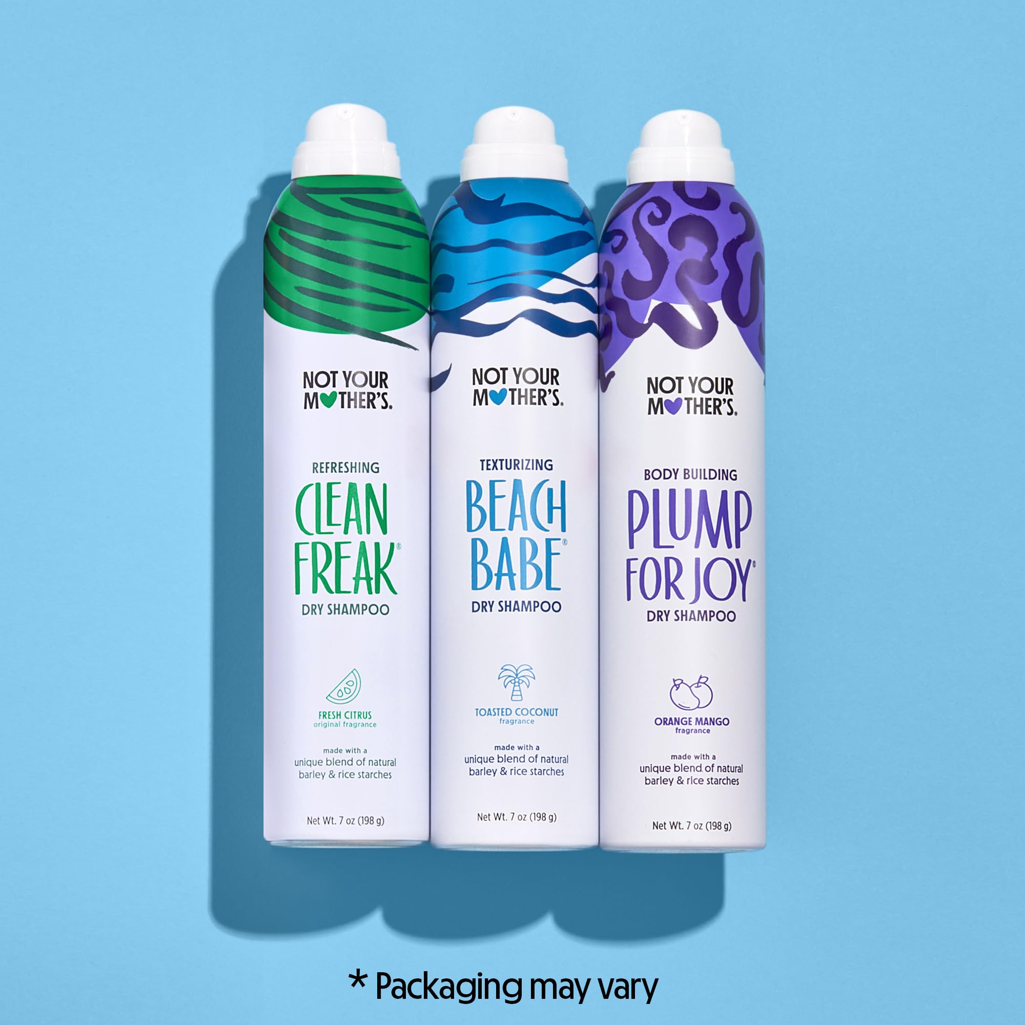 Not Your Mother's Dry Shampoo Collection flatlay showing three bottles