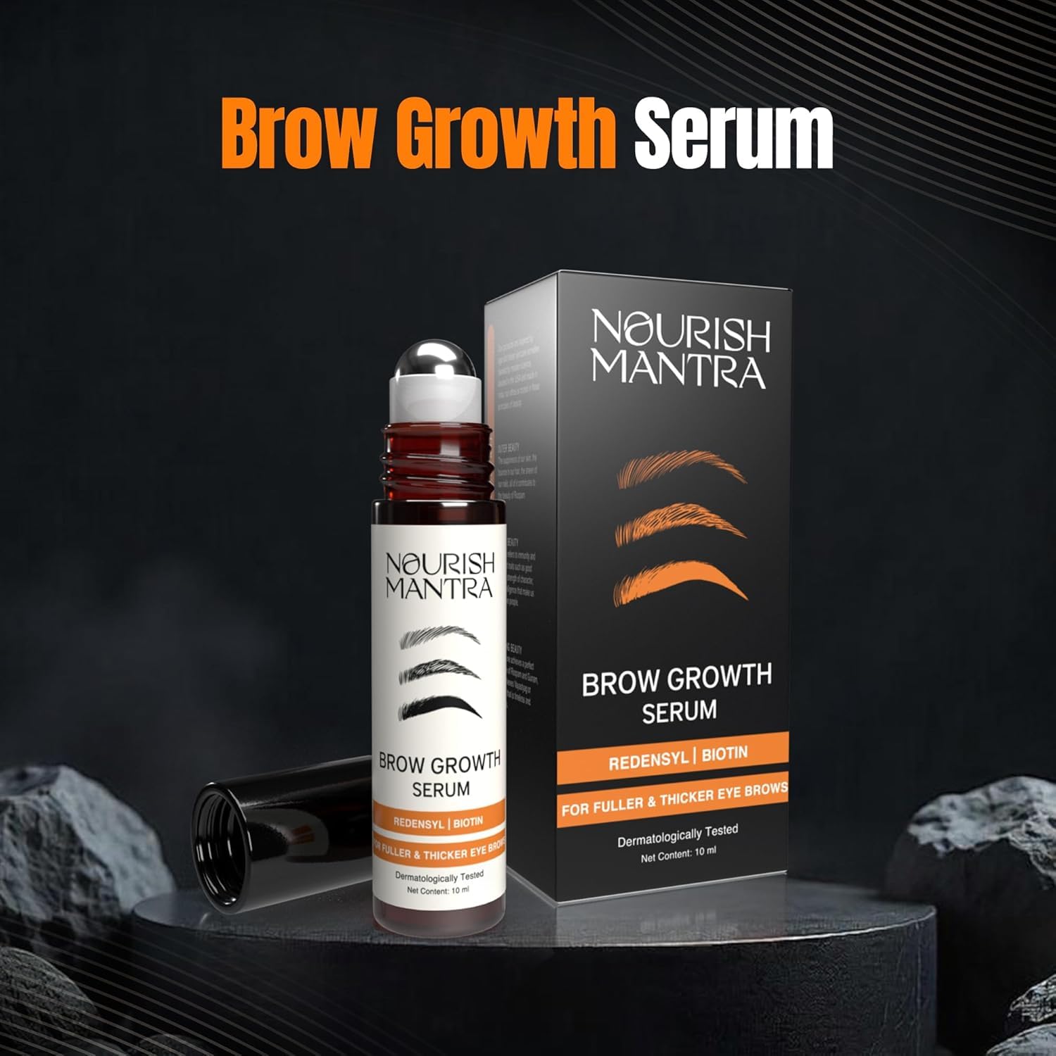 NOURISH MANTRA Eyebrow Growth Serum before-after shows noticeable fullness changes