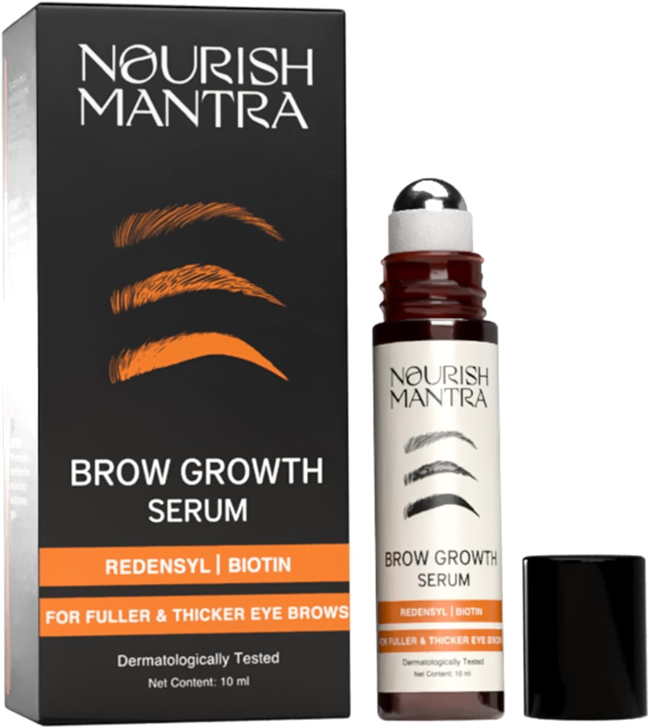 NOURISH MANTRA Eyebrow Growth Serum bottle with dropper for fuller brows