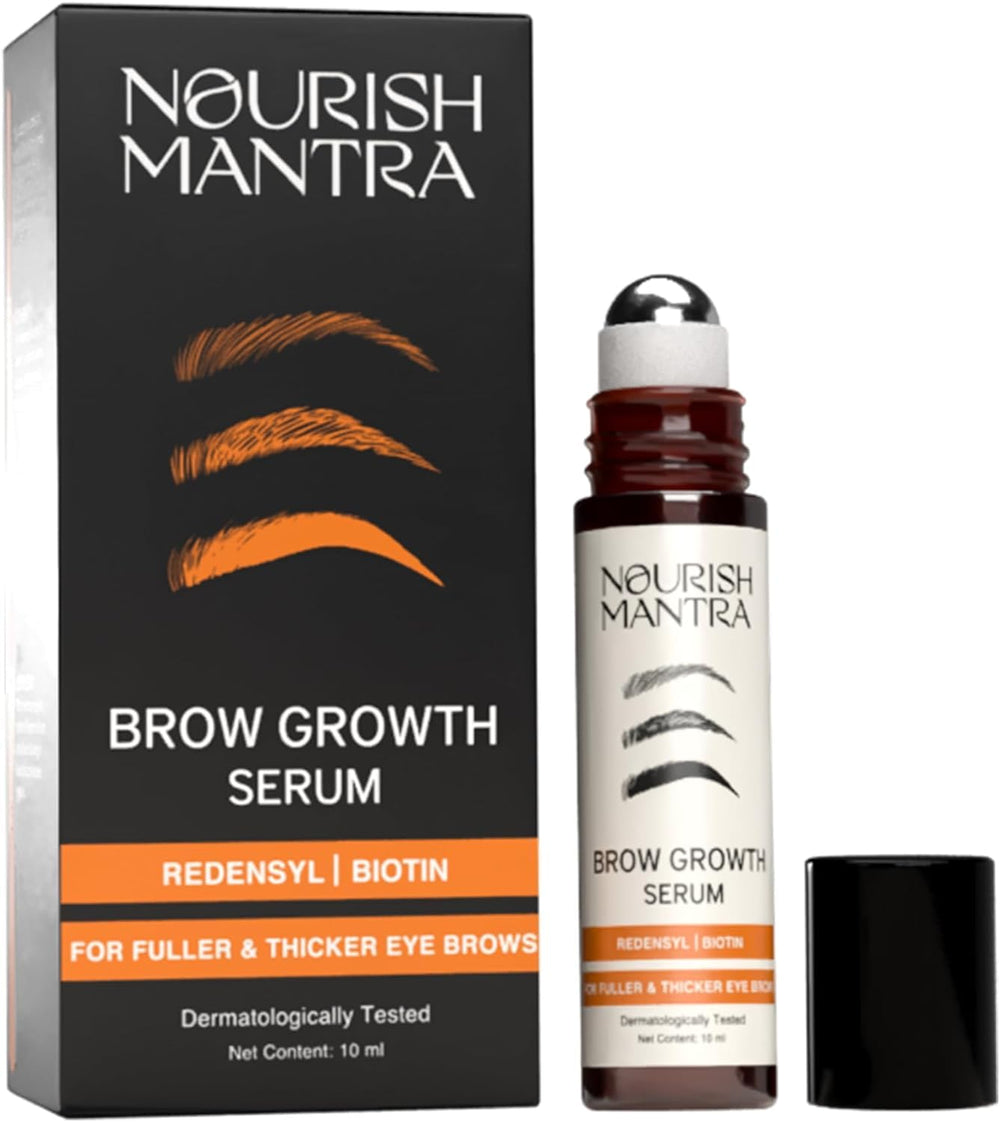 NOURISH MANTRA Eyebrow Growth Serum bottle with dropper for fuller brows