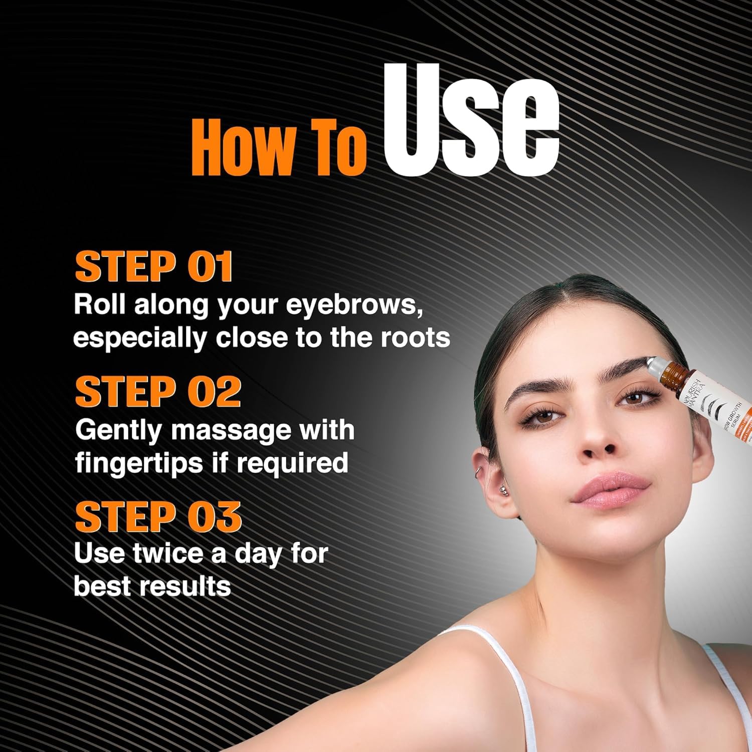 NOURISH MANTRA Eyebrow Growth Serum in use demonstrates daily routine integration