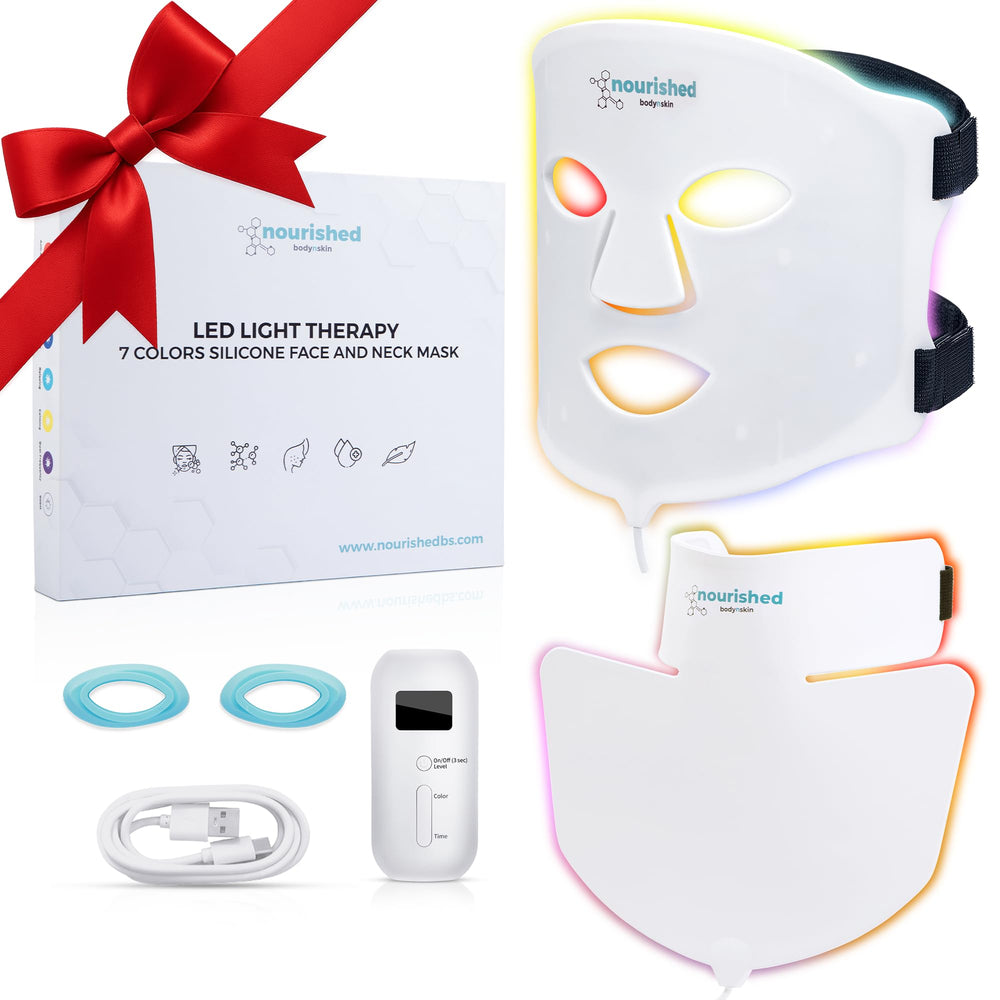 Nourished Bodynskin LED mask closeup showing silicone comfort for at home use