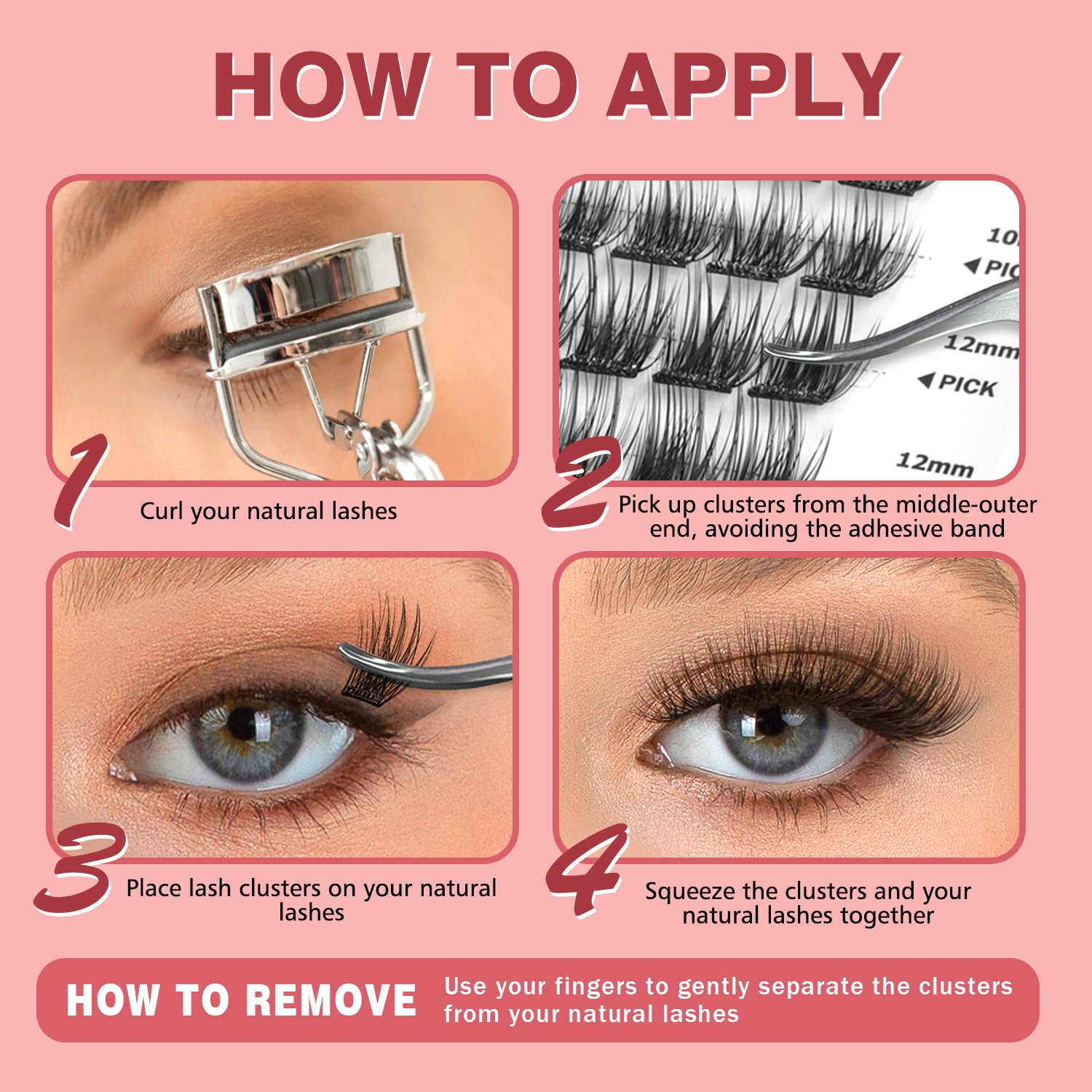 NovaBeryl 8-16mm range lash clusters offering versatile natural to dramatic styles.