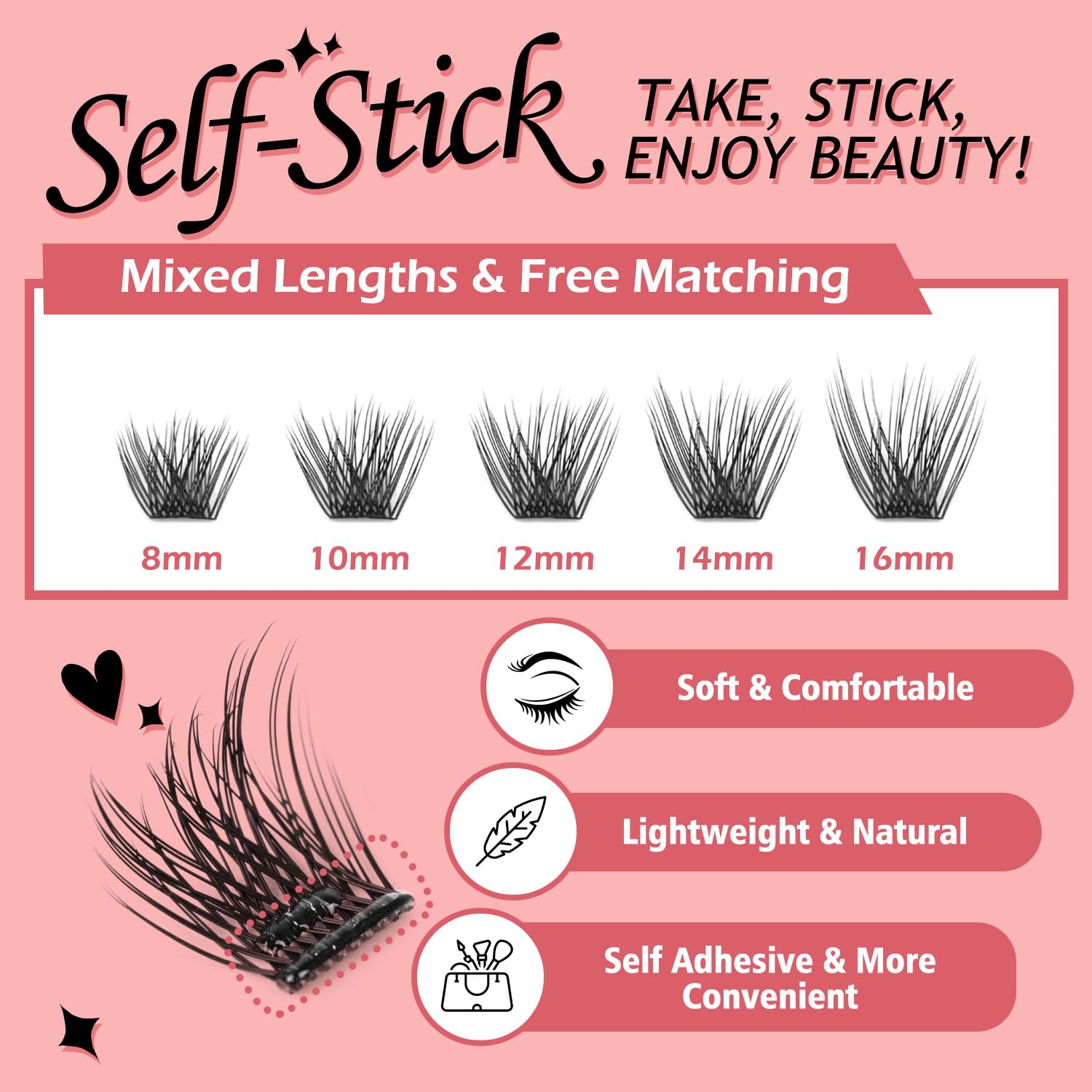 NovaBeryl lash clusters being applied with tweezers for fast DIY look.