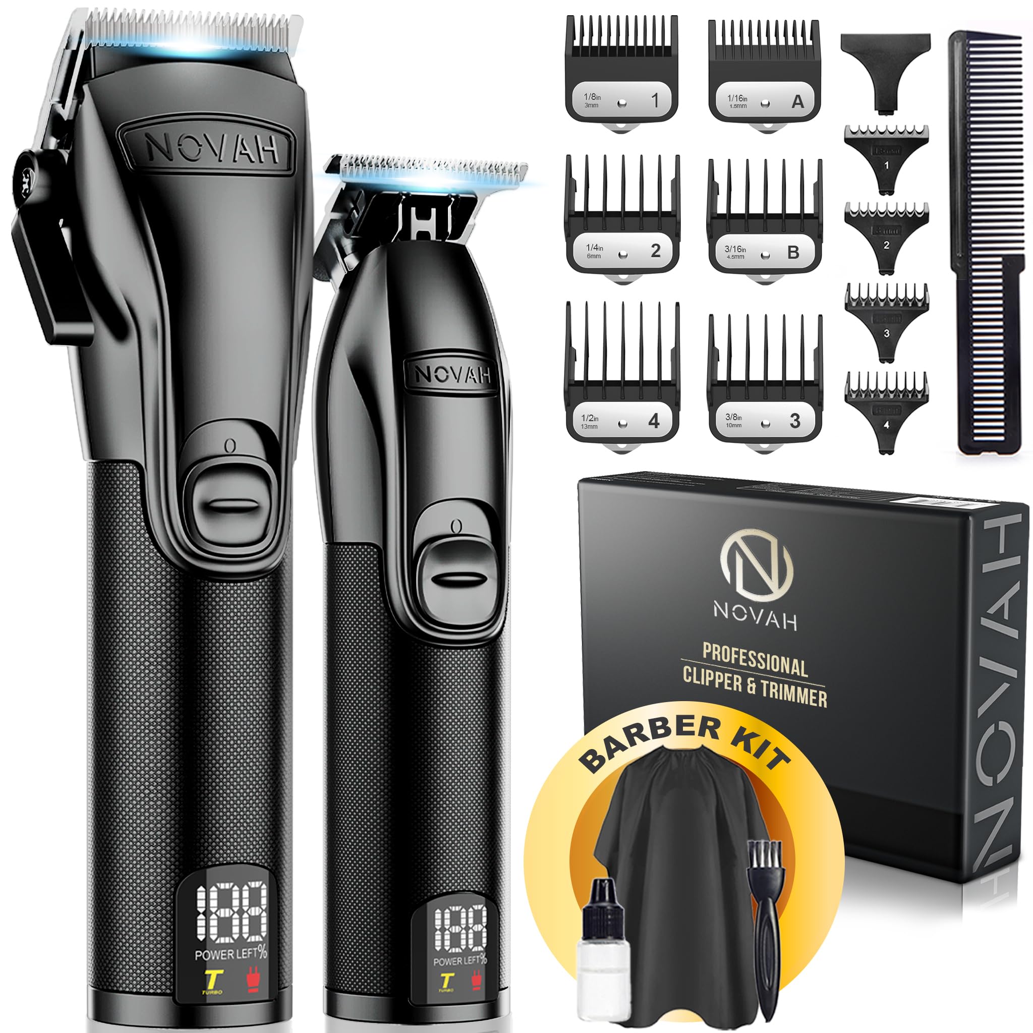 NOVAH Grooming professional hair clipper front view for precise cuts at home or in-studio.