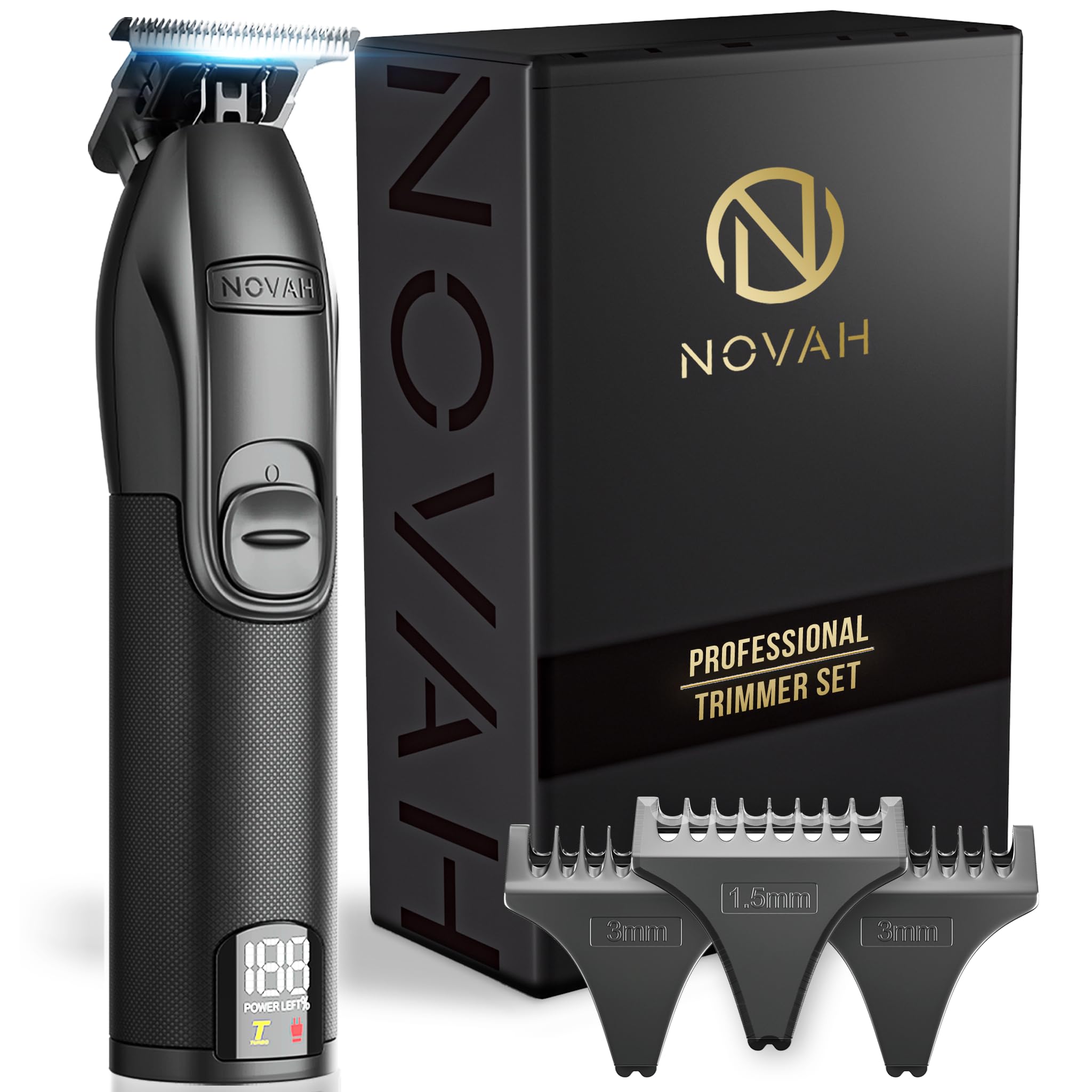 NOVAH Grooming professional hair trimmer cordless front-view for precise, clean trims.