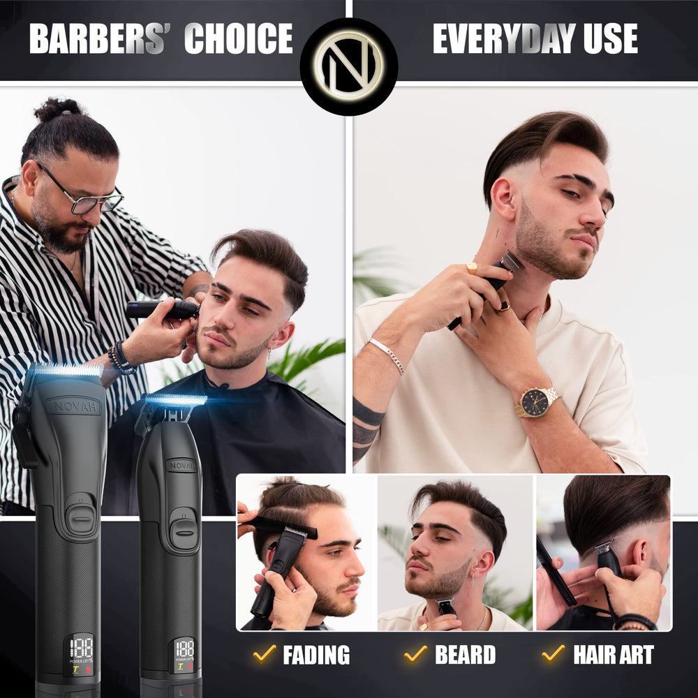 NOVAH Grooming wireless clipper LED display highlights speed and battery status during sessions.