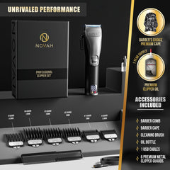 Novah Professional hair clipper guards highlight versatile styling options with adjustable head.