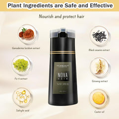 Nova Hair Dye Shampoo being applied without tools for easy coloring.