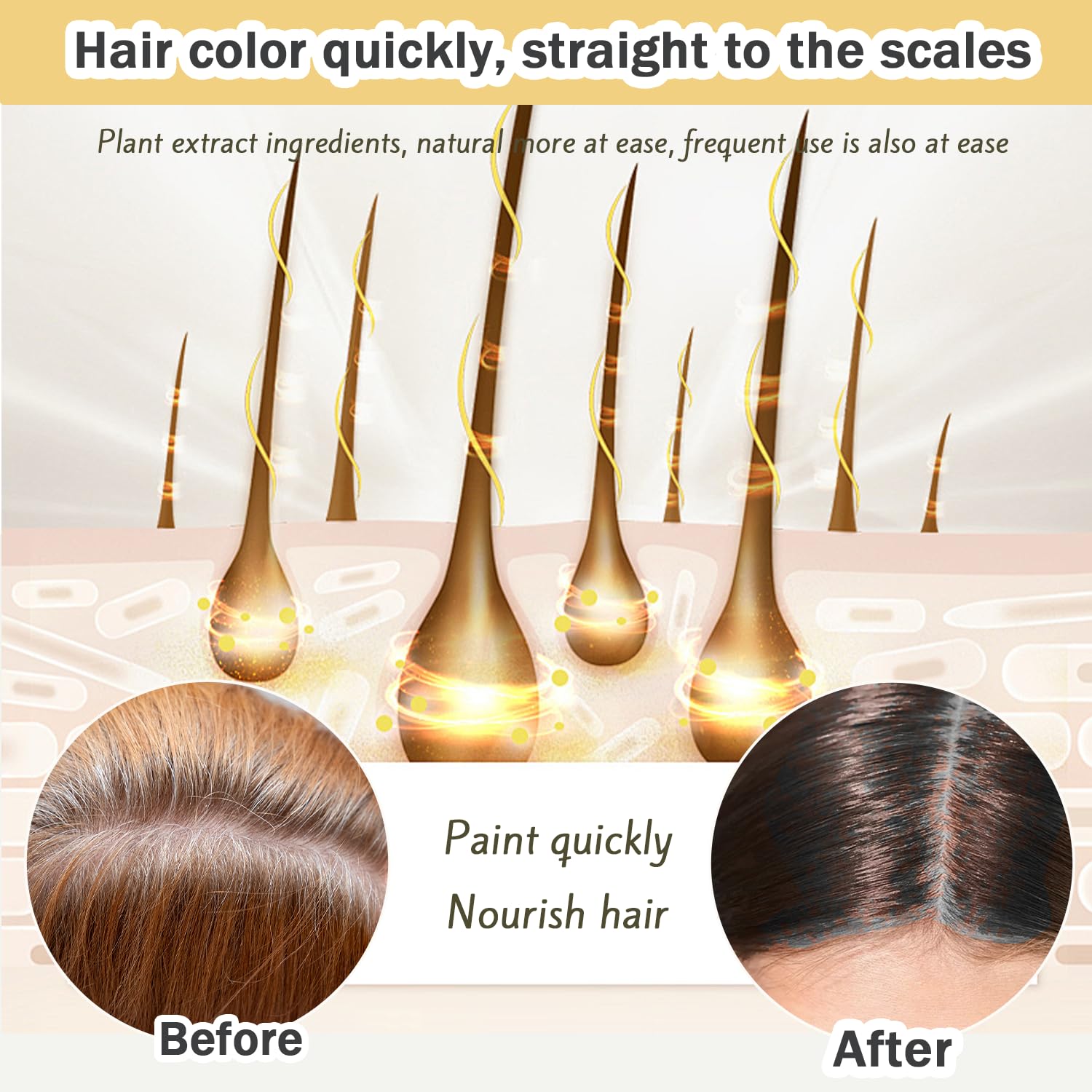 Nova Hair Dye Shampoo dark brown result with lasting shine.