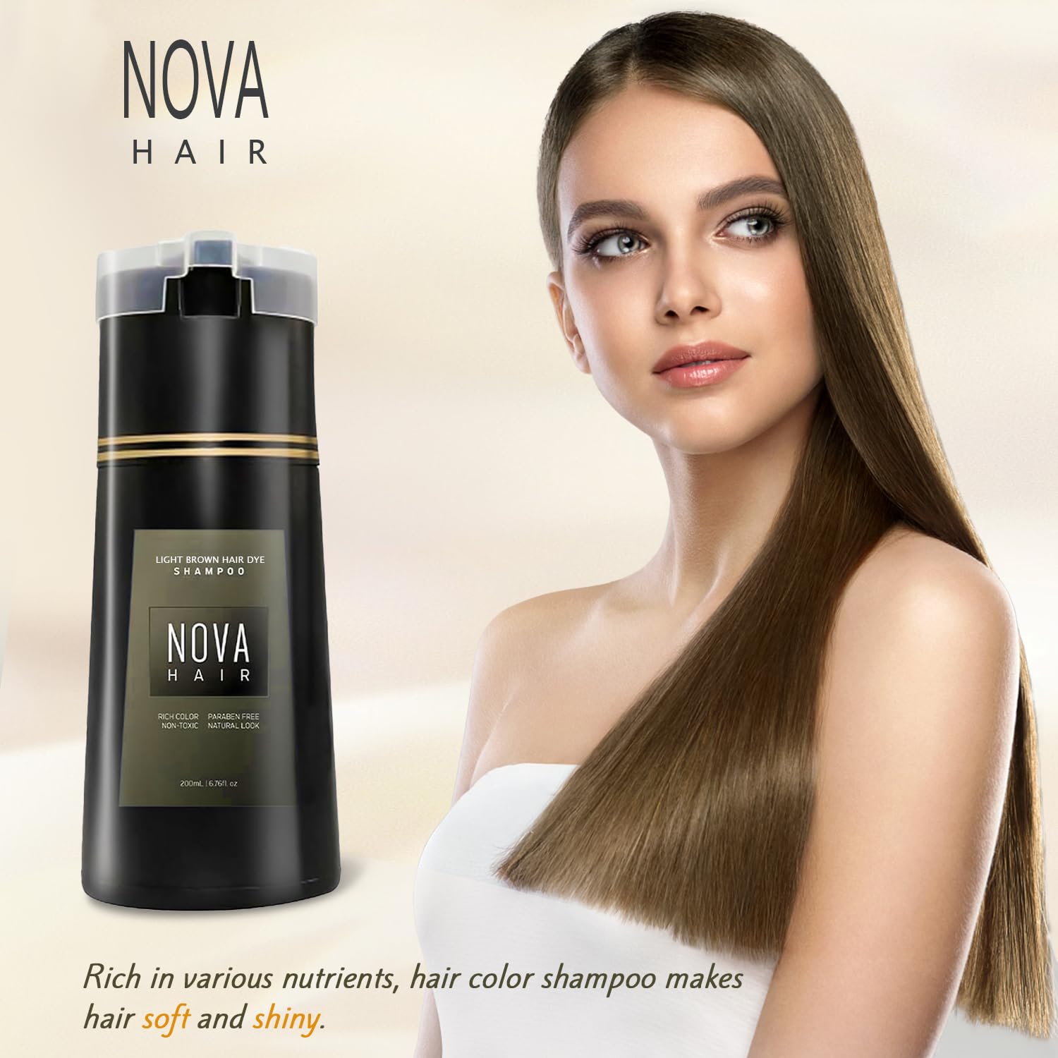 Nova Hair Dye Shampoo with gloves prepared for at-home grey coverage.