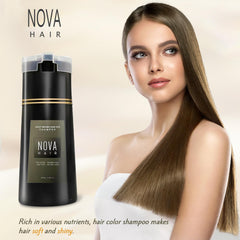 Nova Hair Dye Shampoo with gloves prepared for at-home grey coverage.