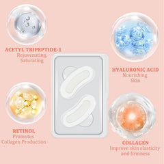 NOVALIFT Kunnozz patches applied under-eye area demonstrating cooling relief for puffiness.