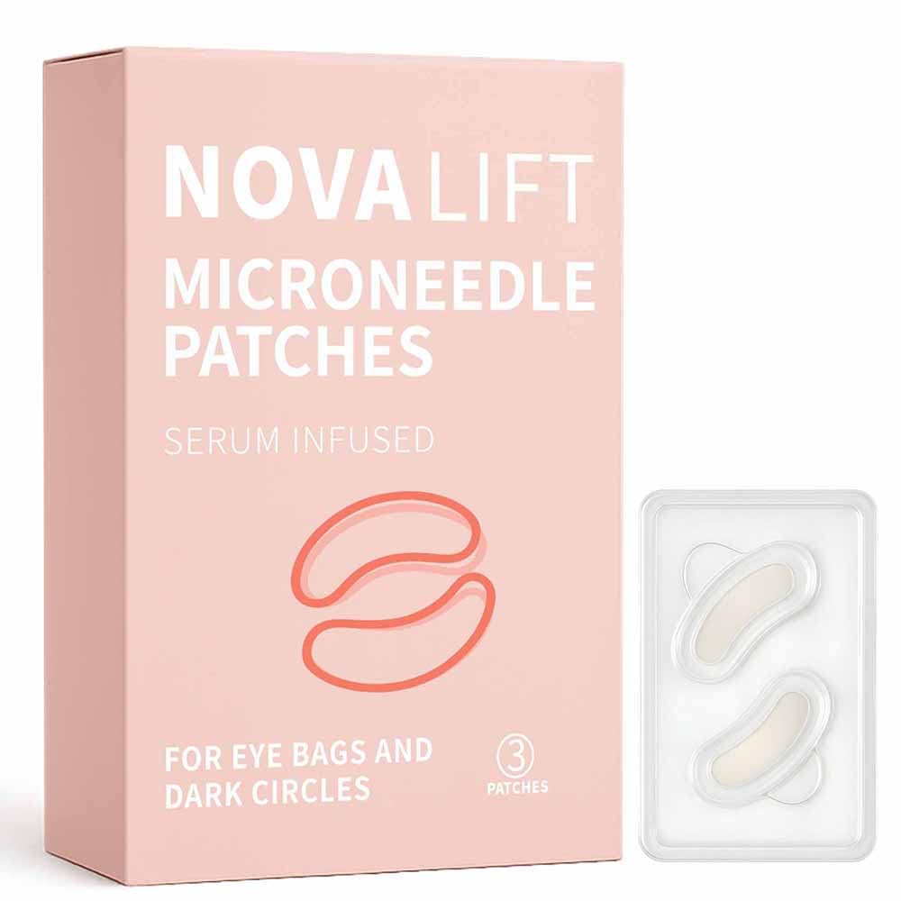 NOVALIFT MicroGlow eye patches box showing premium packaging for hydrated eyes