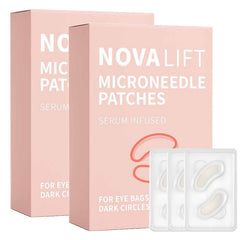 NOVALIFT MicroGlow Eye Patches pack shot highlighting six patches for hydration.