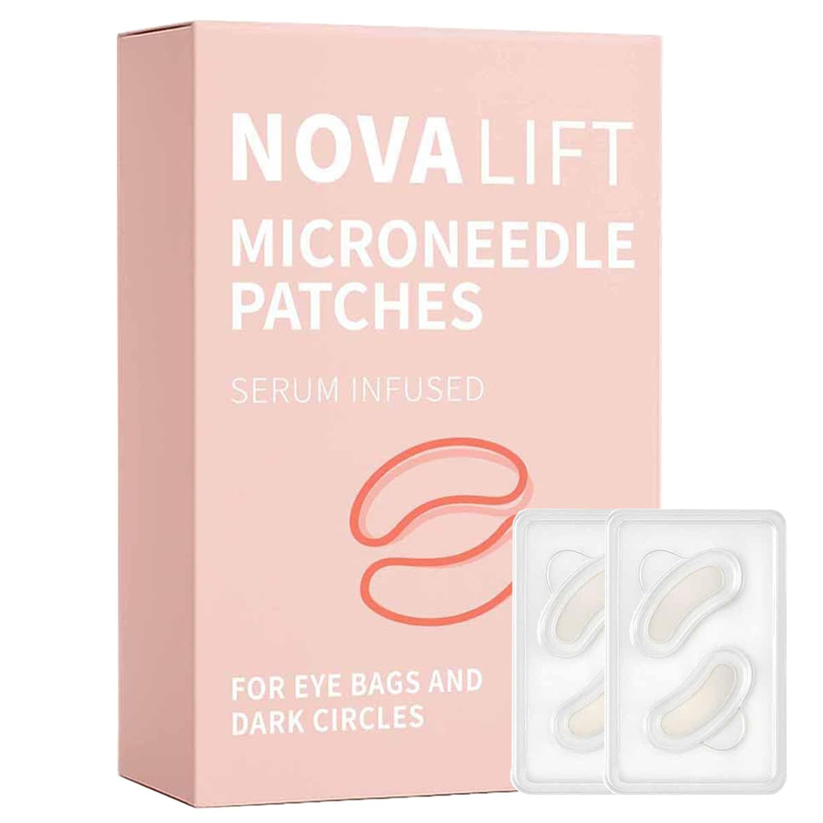 Novalift MicroGlow Eye Patches packaging front for convenient at-home care.