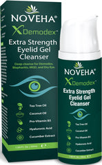 NOVEHA Demodex eyelid gel cleanser bottle for gentle daily cleansing.
