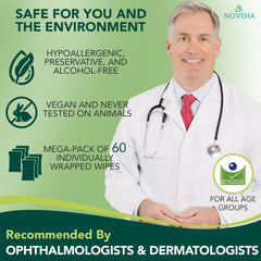 NOVEHA Demodex wipes with tea tree oil ingredient detail for deep cleansing.