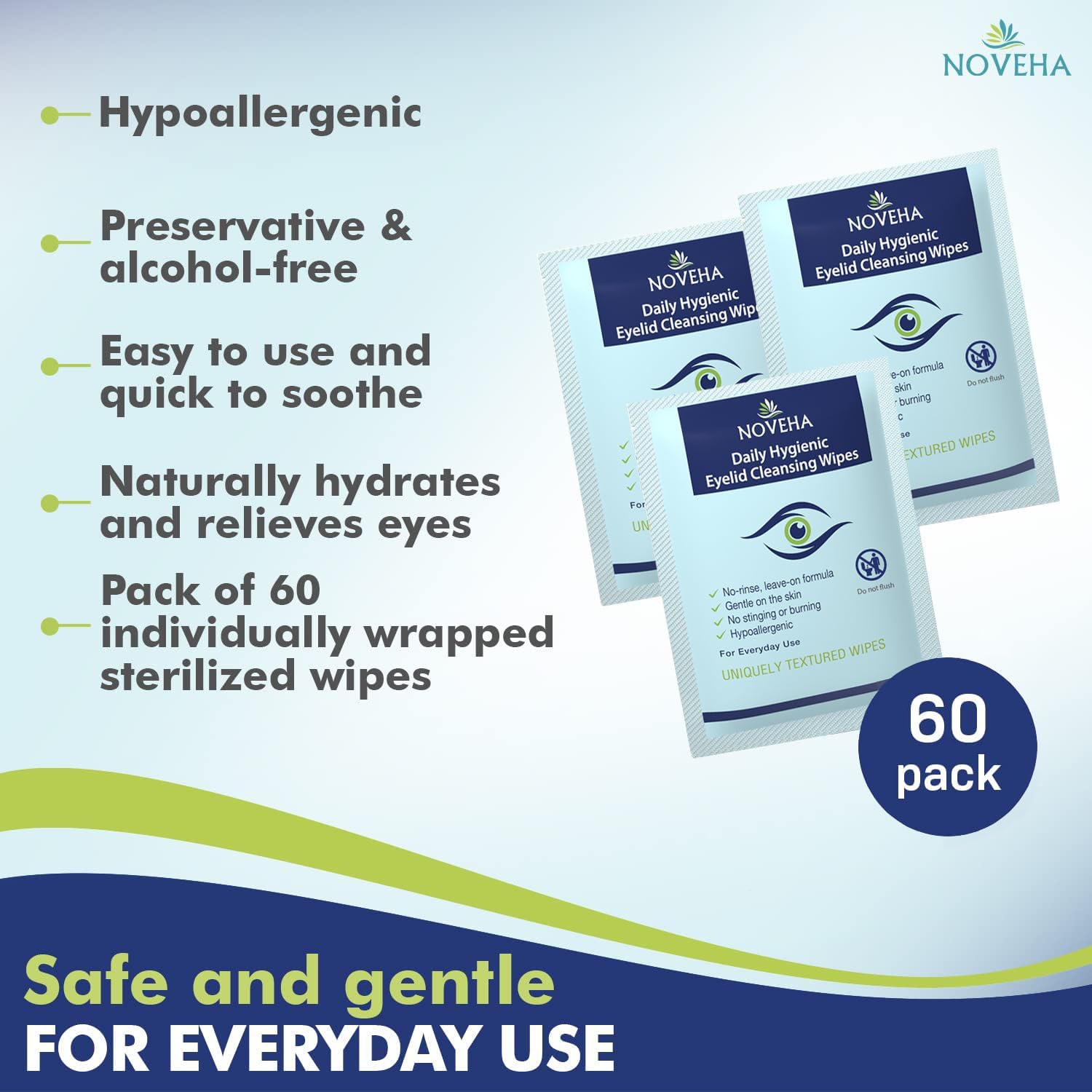 NOVEHA wipes calm and refresh the eye area.