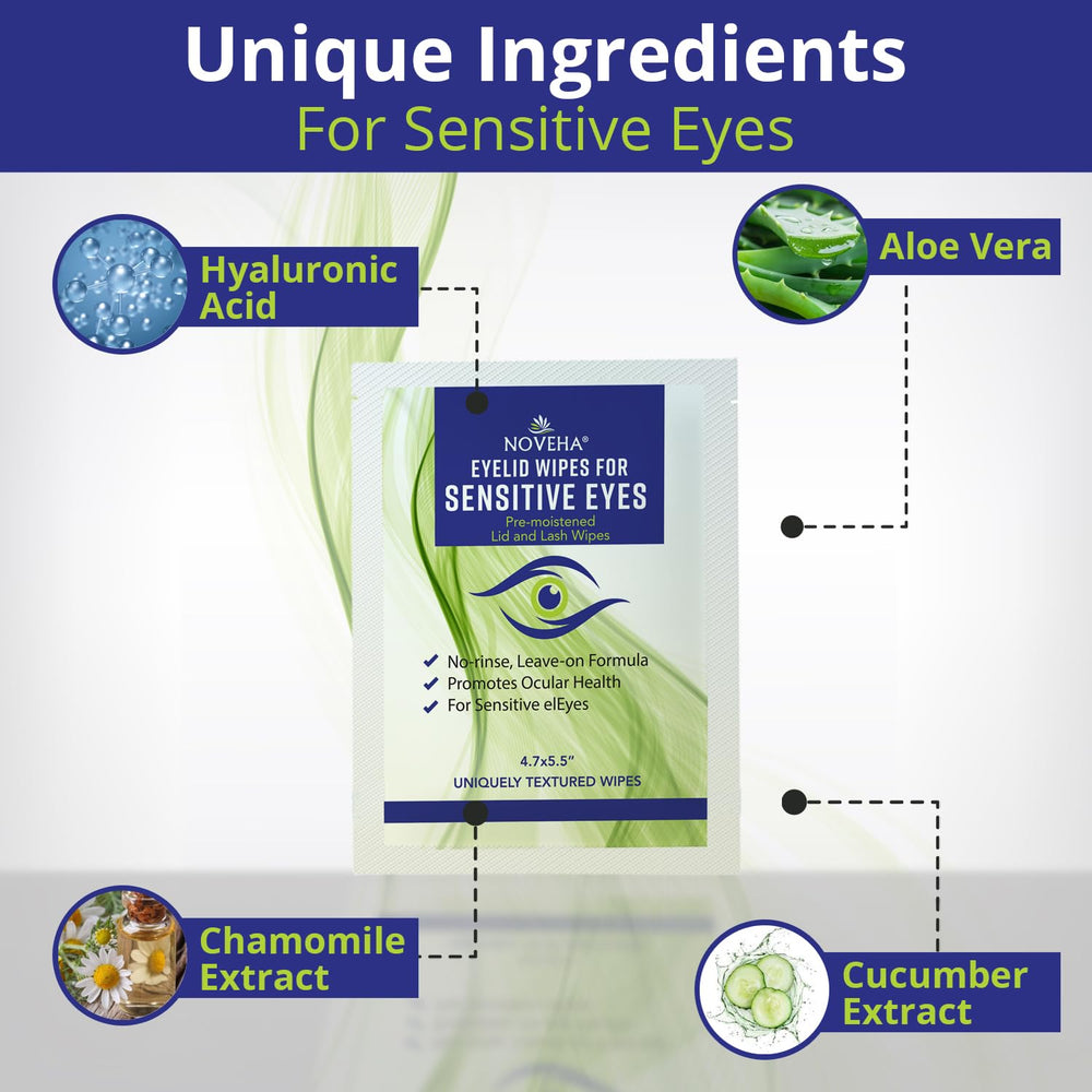 NOVEHA Eyelid Wipes chamomile extract visual for gentle cleansing