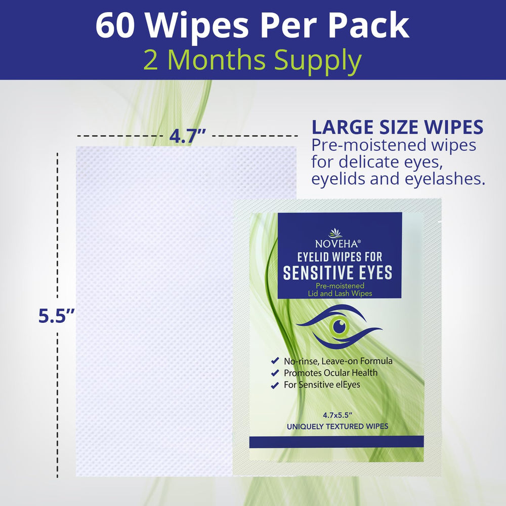NOVEHA Eyelid Wipes individually wrapped pads for hygienic travel use