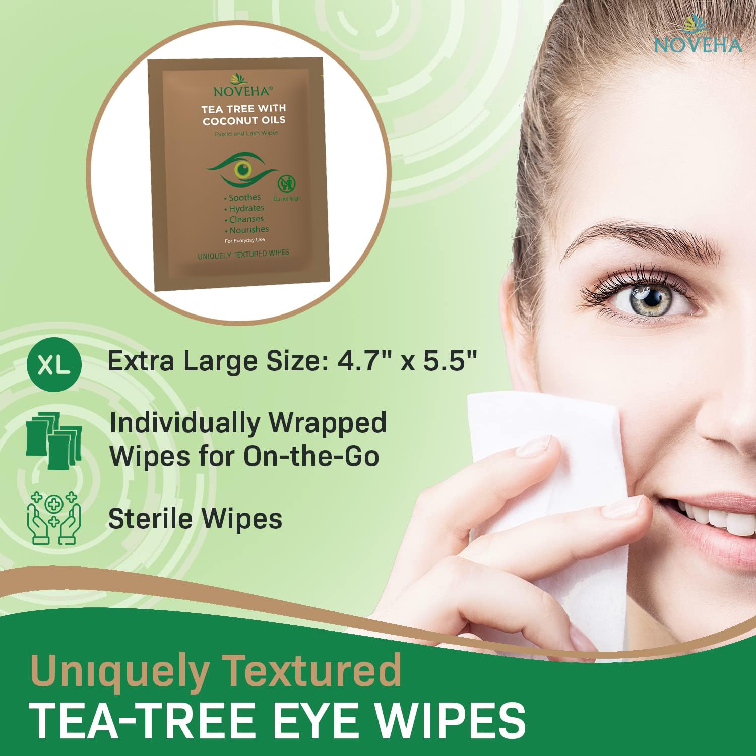 NOVEHA ocular hygiene wipe addressing dry eye and irritation signs