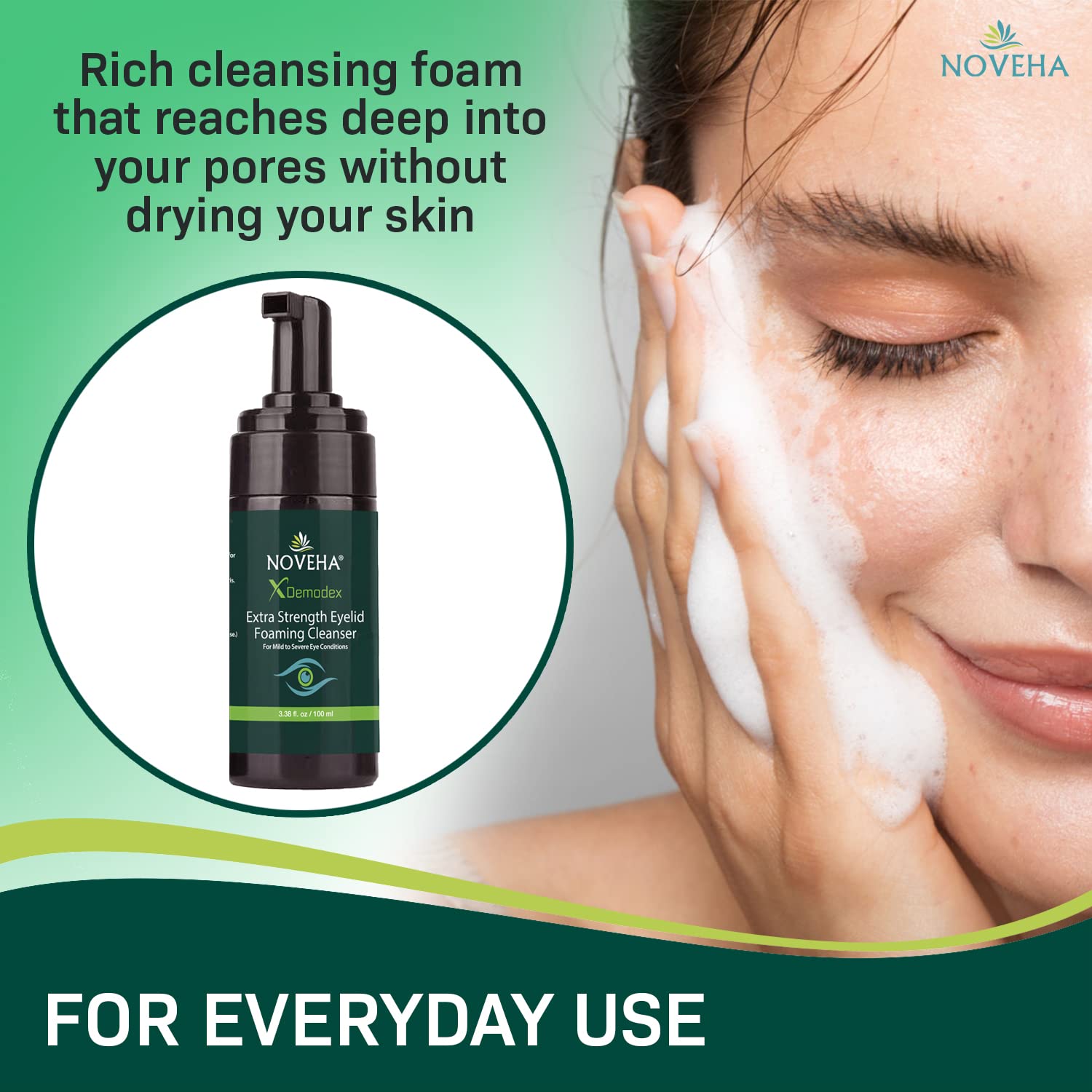 NOVEHA Soft, hydrated skin after cleansing demonstrates gentle daily use