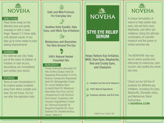 NOVEHA Stye Relief Serum oil blend close-up highlights natural ingredients.
