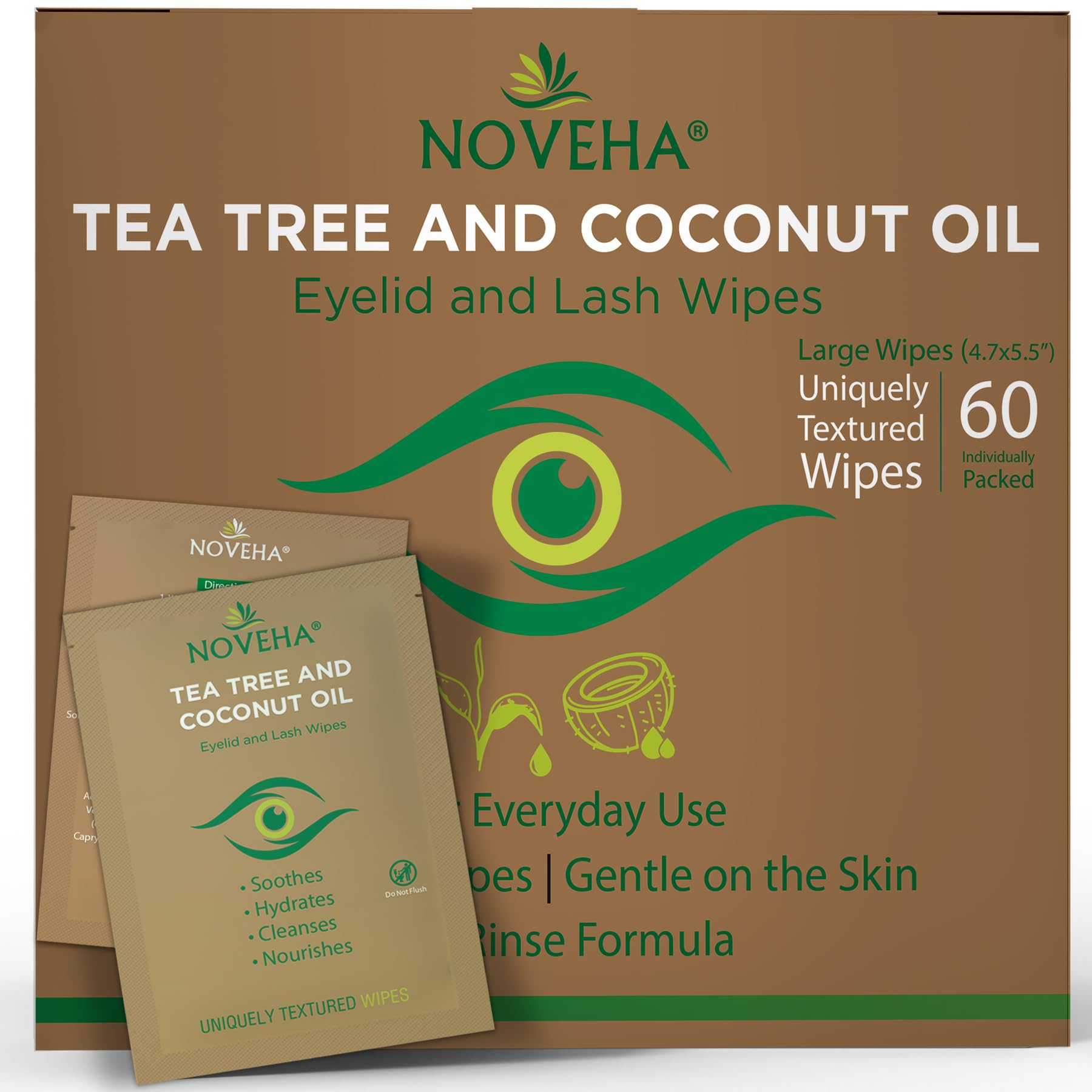 NOVEHA wipes pack with tea tree and coconut oil for daily eye cleanse