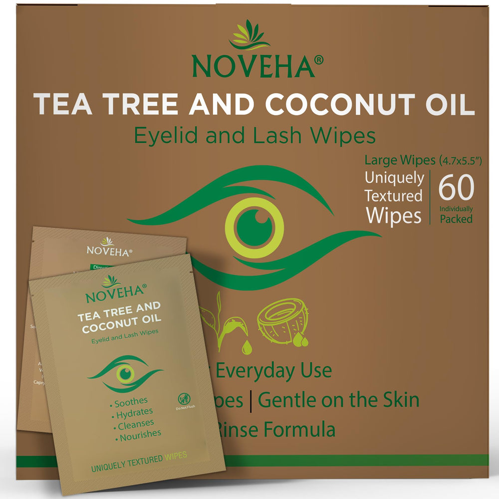 NOVEHA wipes pack with tea tree and coconut oil for daily eye cleanse