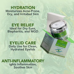 Aplicación diaria de NOVEHA Tea Tree Eye Cream para alivio de irritaciones.
