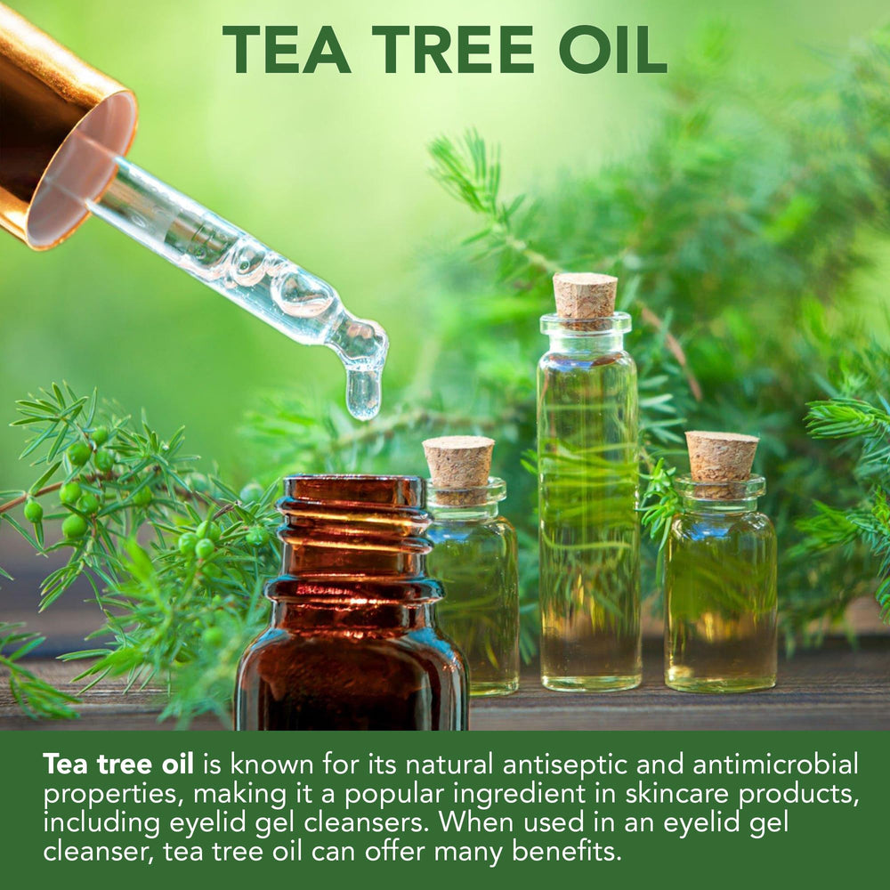 NOVEHA Tea Tree Eyelid Cleanser 50ml cap emphasizes portable, travel-friendly soothing routine.