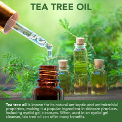NOVEHA Tea Tree Eyelid Cleanser 50ml cap emphasizes portable, travel-friendly soothing routine.