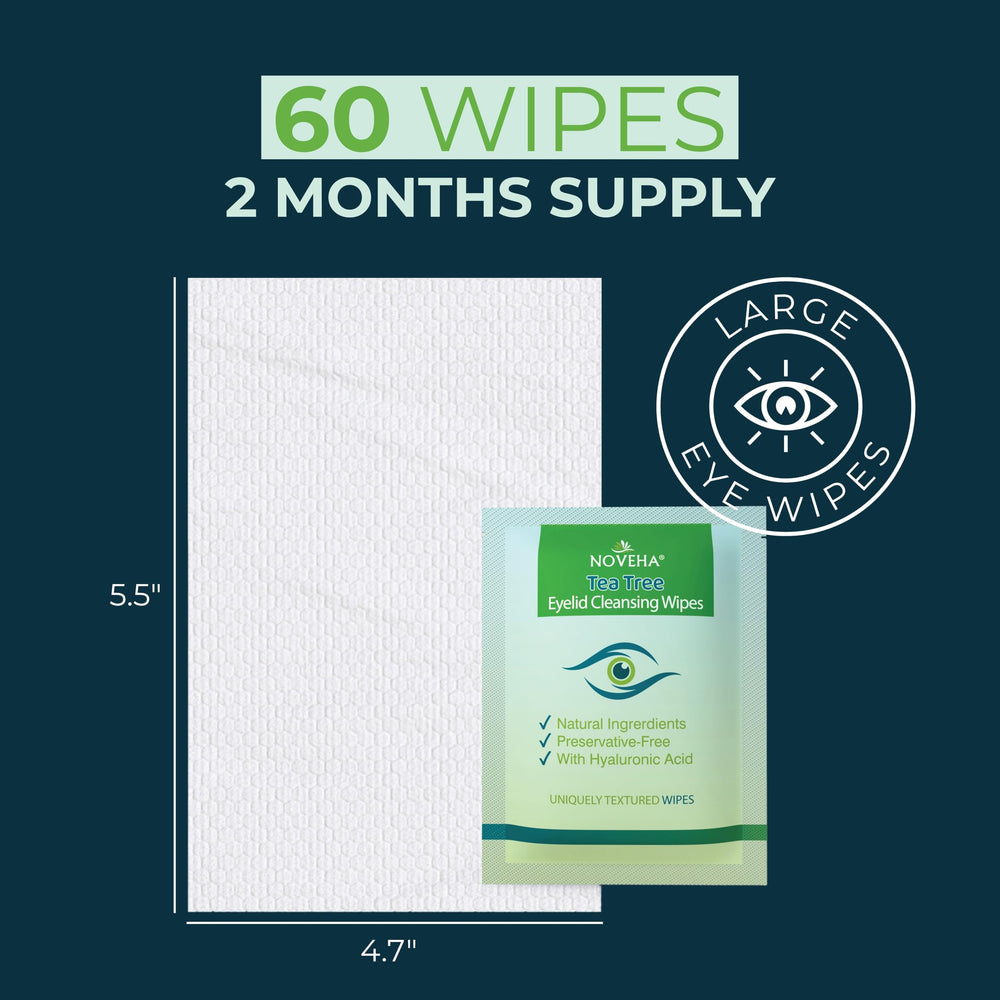 NOVEHA eyelid wipes individually wrapped for on-the-go refreshment.