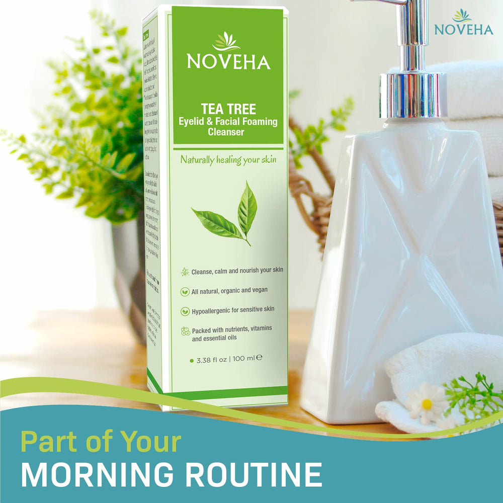 NOVEHA dermatologist-recommendation badge on tub signals trusted daily use.