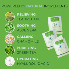 NOVEHA tea-tree oil eyelid wipes hyaluronic-acid closeup for skin-soothing hydration