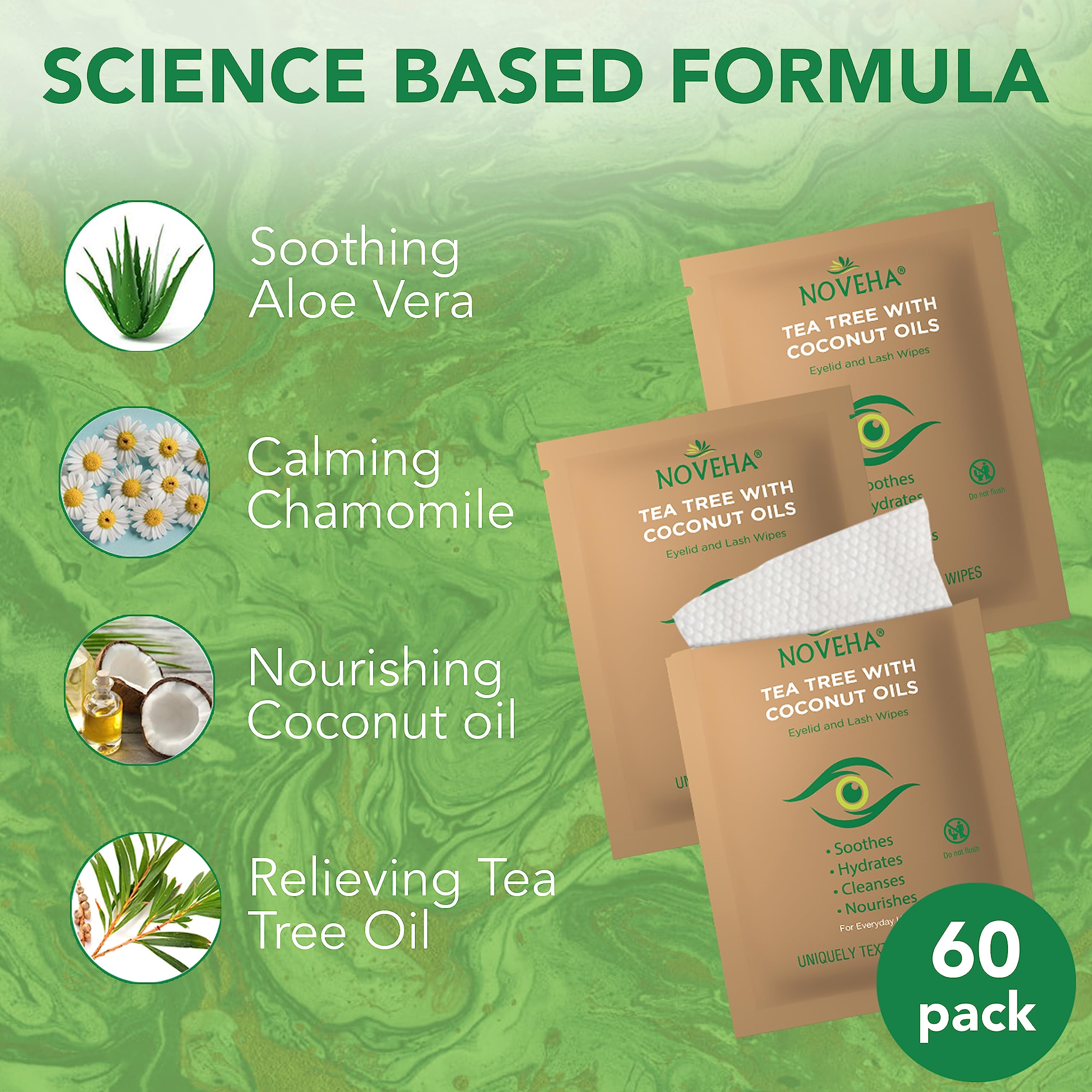 NOVEHA wipes on-the-go, individually wrapped for makeup removal