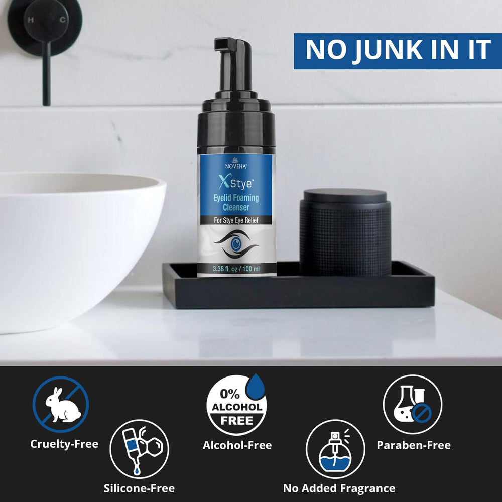 NOVEHA XStye label featuring cucumber extract for soothing eyes