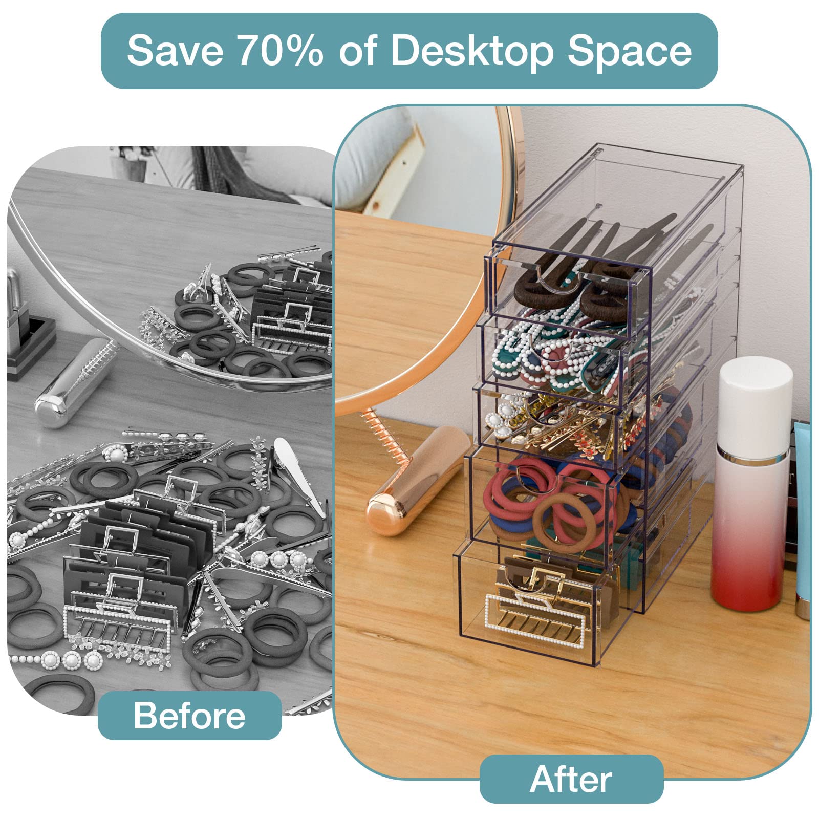 Noverlife Clear Containers smooth surface cleans easily after makeup and hair routines