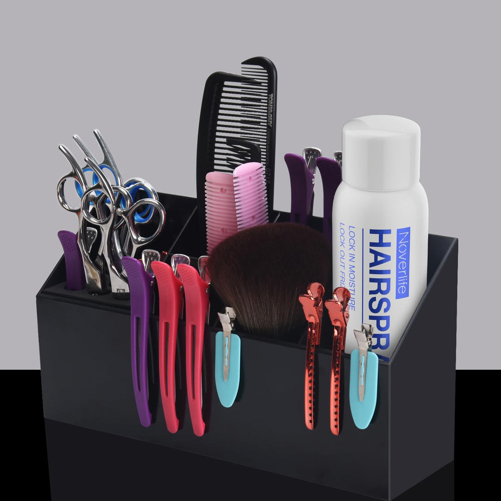 Noverlife family-use storage box keeps grooming tools tidy on bathroom shelves.