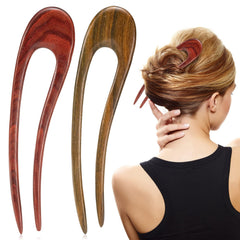 Noverlife French wood hair forks in green and red for versatile daily styling.