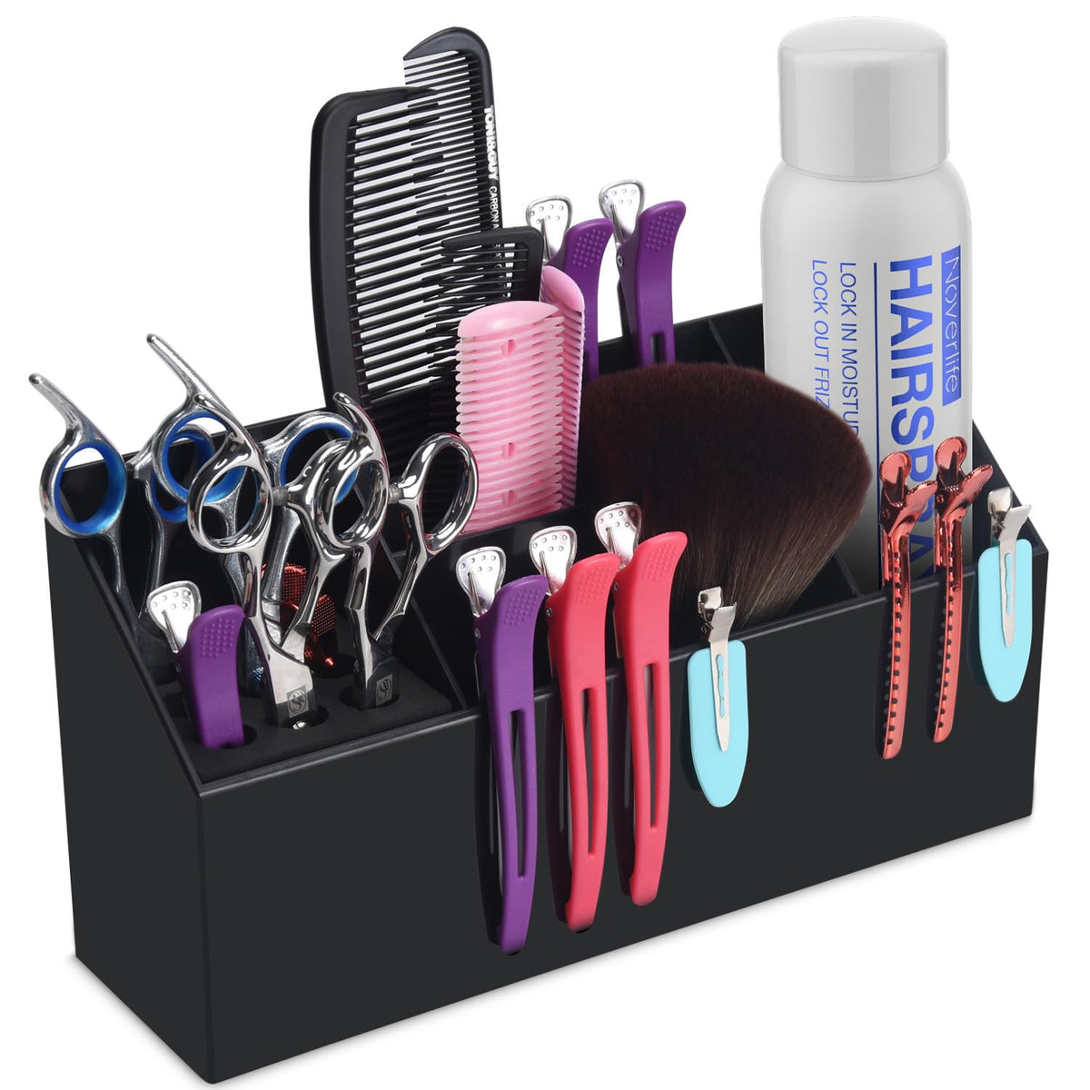 Noverlife hair scissors storage box front view keeps tools neatly organized for quick access.