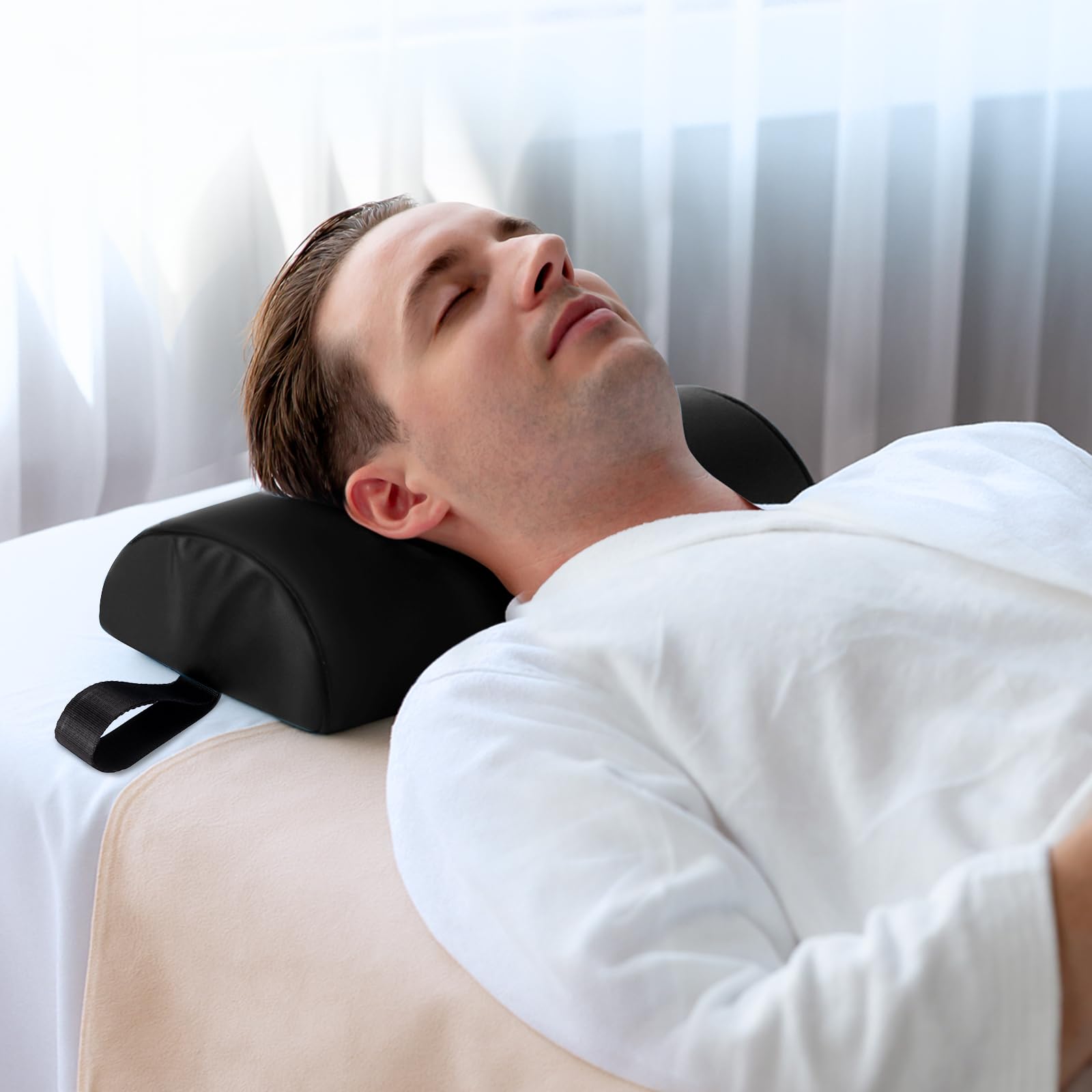 Noverlife half-round bolster pillow knee elevation supports leg relief during sessions.