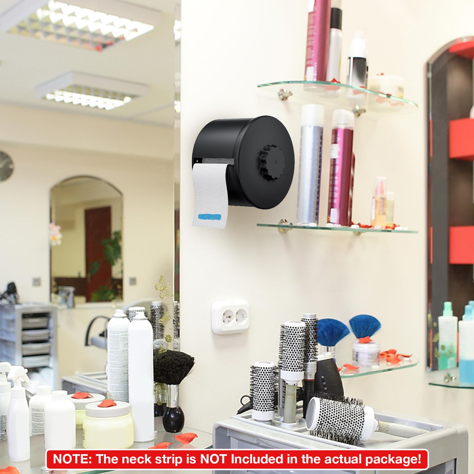 Noverlife neck-strip-dispenser side-dispense demonstrates one-at-a-time access for quick use
