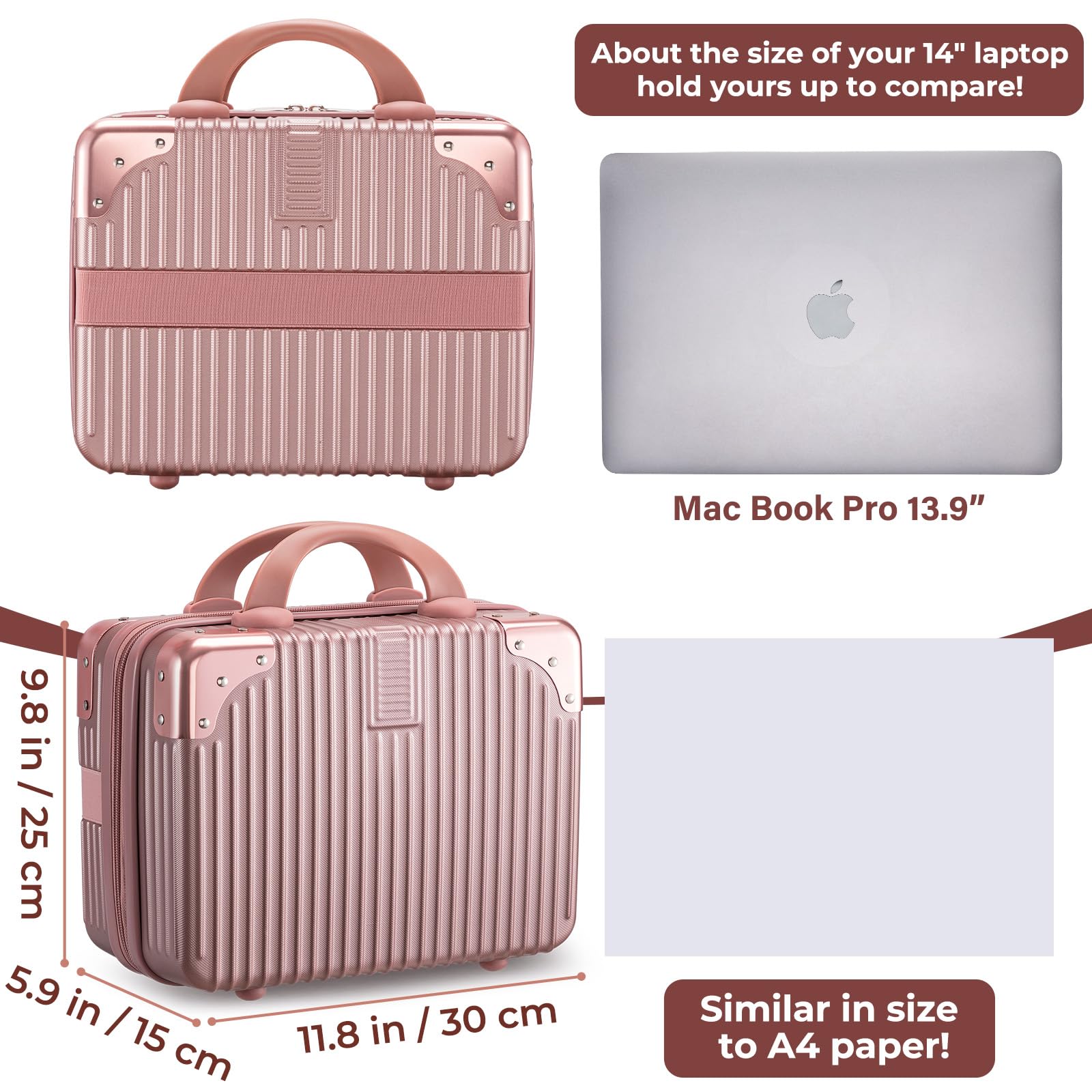 Noverlife rose gold makeup case interior open reveals organized pockets for cosmetics