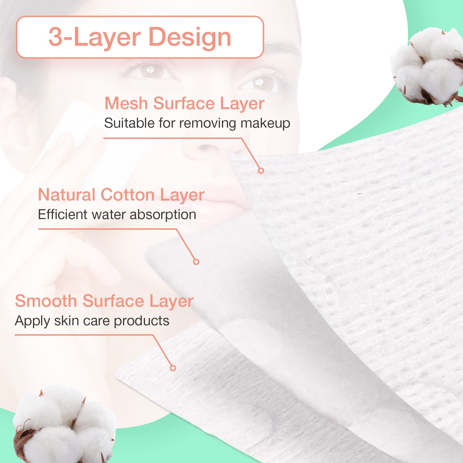 Noverlife large square cotton pads soaking up liquids with minimal lint