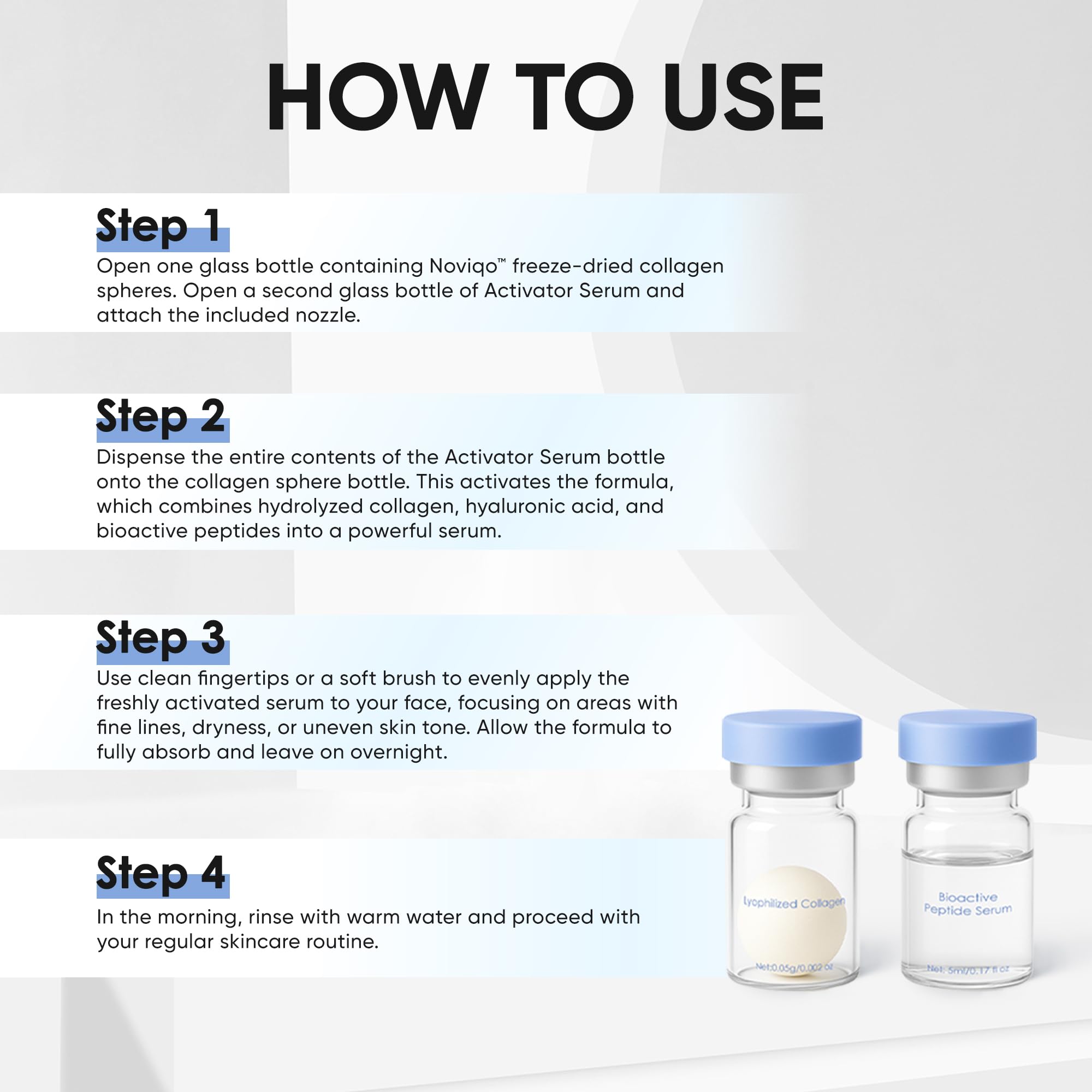 NOVIQO serum dropper close-up indicating quick absorption finish.