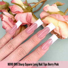 NOVO OVO builder gel-ready tips enabling durable color with top coat and glue compatibility